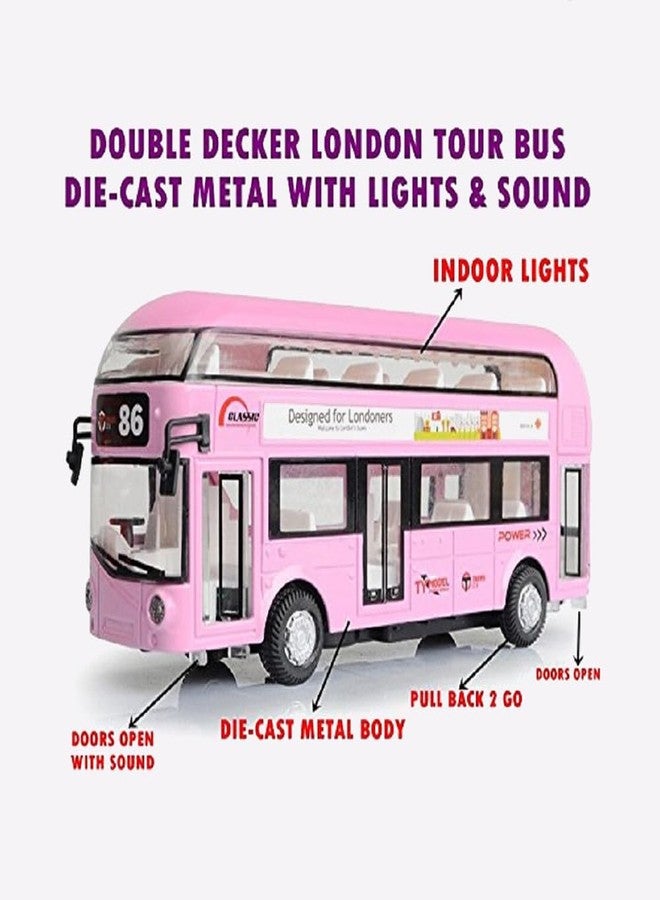 حافلة دارفيس لعبة ذات طابقين مصنوعة من سبيكة معدنية مصبوبة، مزودة بإضاءة وصوت وباب قابل للفتح، تعمل بنظام السحب للخلف، للأطفال، لون أحمر - Image 4